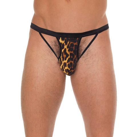 Mens Black GString With Black Straps To Animal Print Pouch Default Title Mens Costumes