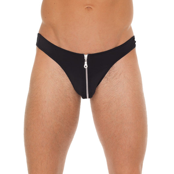 Mens Black GString With Zipper On Pouch Default Title Mens G-Strings