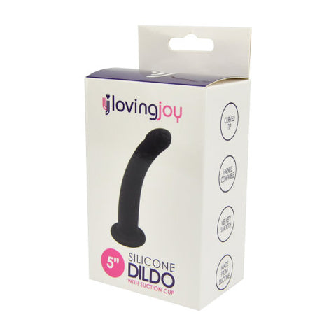 Loving Joy Curved 5 Inch Silicone Dildo with Suction Cup – Slimline Hypoallergenic Silicone Dildo Dongs Neutral