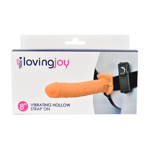Loving Joy 8 Inch Vibrating Hollow Strap-On Vanilla – Remote-Controlled Strap-On Dildo Strap-ons Hollow