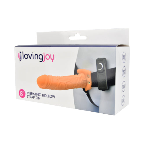 Loving Joy 8 Inch Vibrating Hollow Strap-On Vanilla – Remote-Controlled Strap-On Dildo > Dildos > Hollow Strap Ons