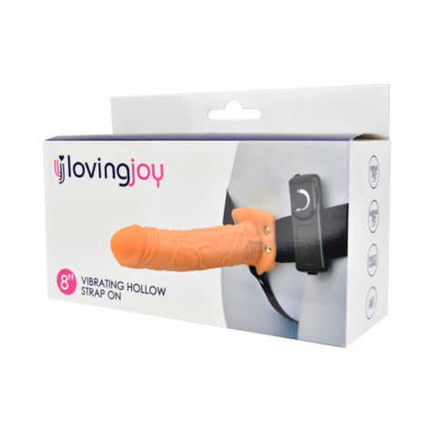 Loving Joy 8 Inch Vibrating Hollow Strap-On Vanilla – Remote-Controlled Strap-On Dildo Strap-ons Hollow