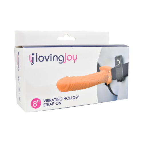 Loving Joy 8 Inch Vibrating Hollow Strap-On Vanilla – Remote-Controlled Strap-On Dildo > Dildos > Hollow Strap Ons