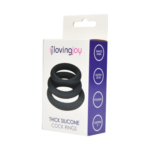 Loving Joy Thick Silicone Cock Rings 3 Pack (Grey) – Stretchy Comfortable Cock Rings > Cock Ring > Sets