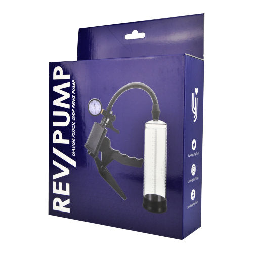 Rev-Pump Gauge Pistol Grip Penis Pump 22cm Length 7cm Diameter – Clear Tube Pressure Gauge Penis Pump > Pumps > Penis Pumps Performance
