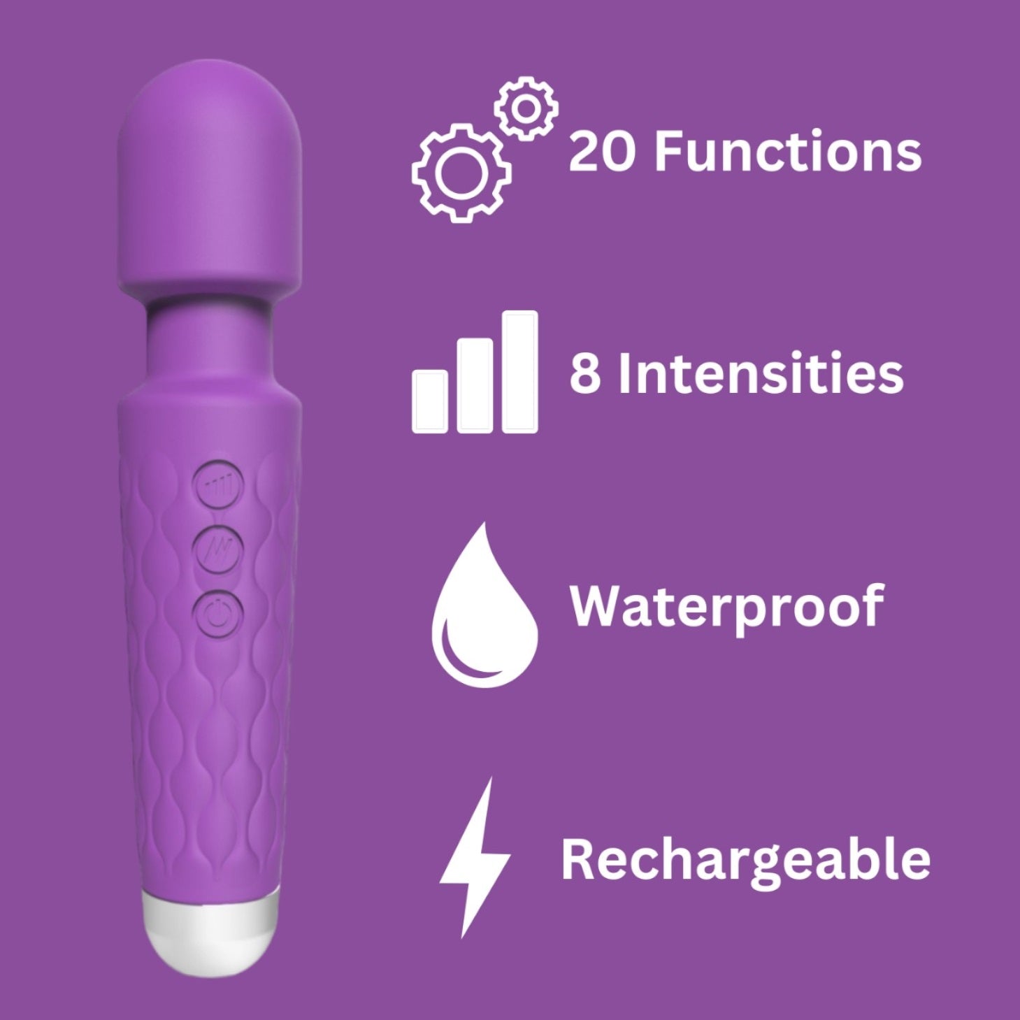 Loving Joy 20 Function Wand Vibrator (Purple) – Waterproof Rechargeable Wand Vibrator 8 Inches > Sex Toys > Massage Wands