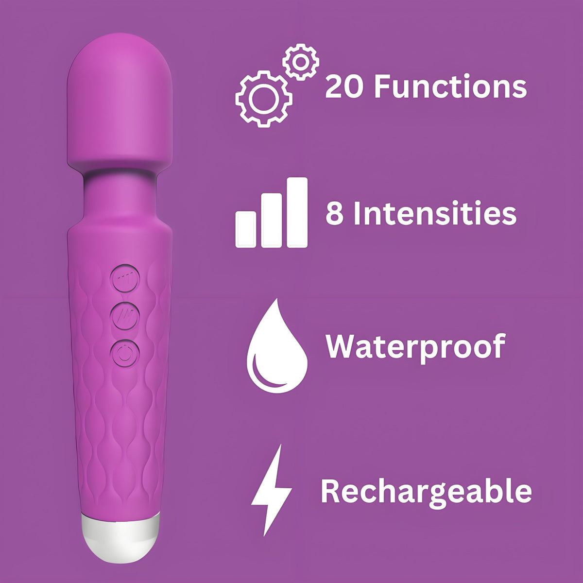 Loving Joy 20 Function Wand Vibrator (Purple) – Waterproof Rechargeable Wand Vibrator 8 Inches > Sex Toys > Mini Massagers
