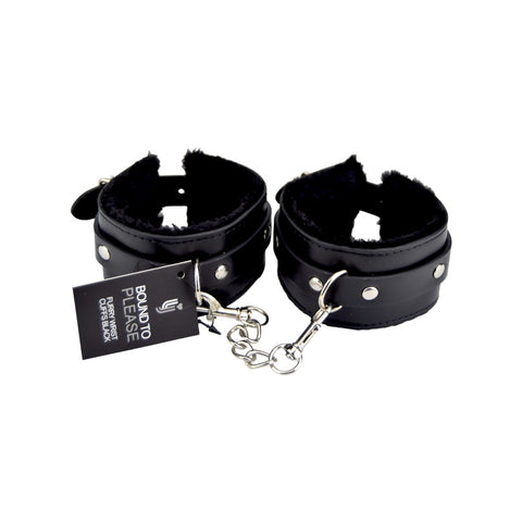 Bound to Please Furry Plush Wrist Cuffs (Black) – Plush Wrist Cuffs Restraints