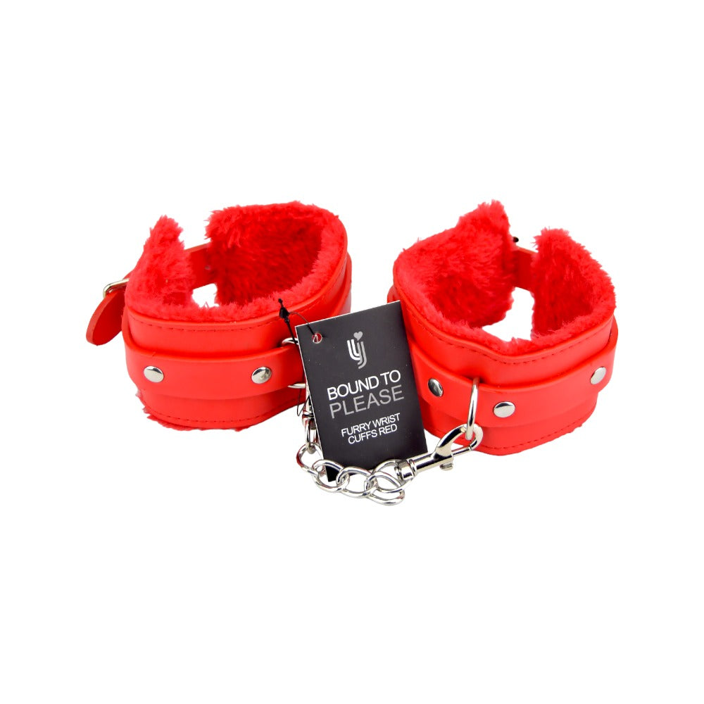 Bound to Please Furry Plush Wrist Cuffs (Red) – Plush Wrist Cuffs Restraints