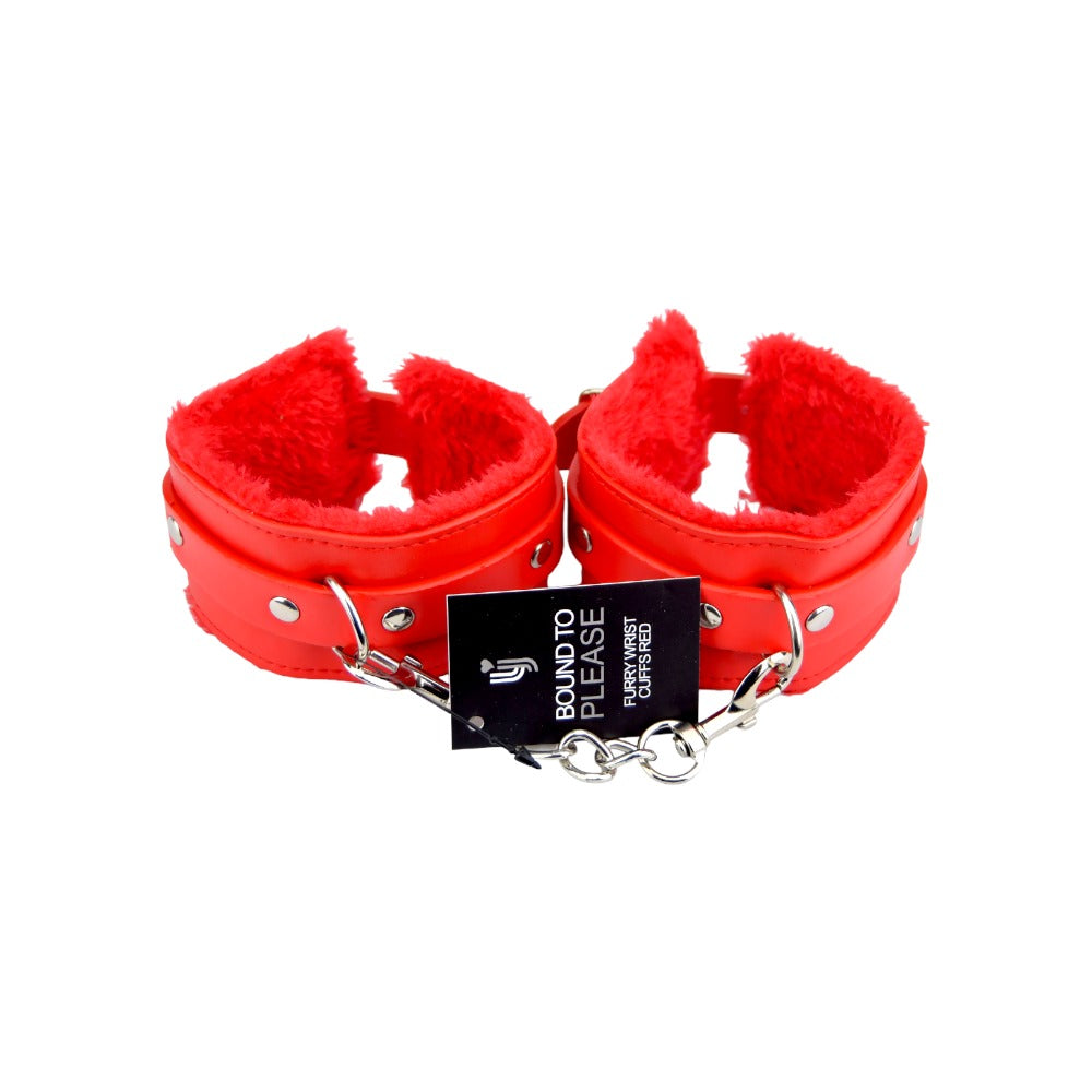 Bound to Please Furry Plush Wrist Cuffs (Red) – Plush Wrist Cuffs Restraints