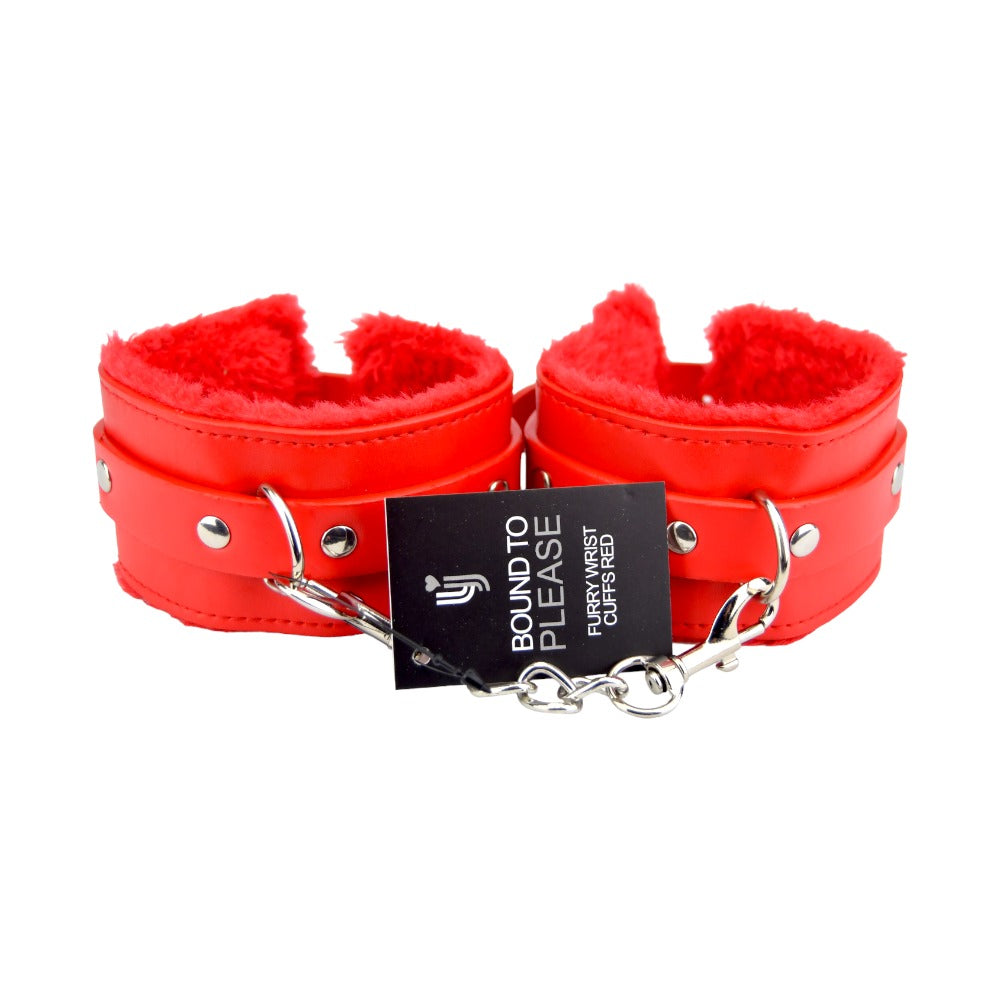 Bound to Please Furry Plush Wrist Cuffs (Red) – Plush Wrist Cuffs Restraints