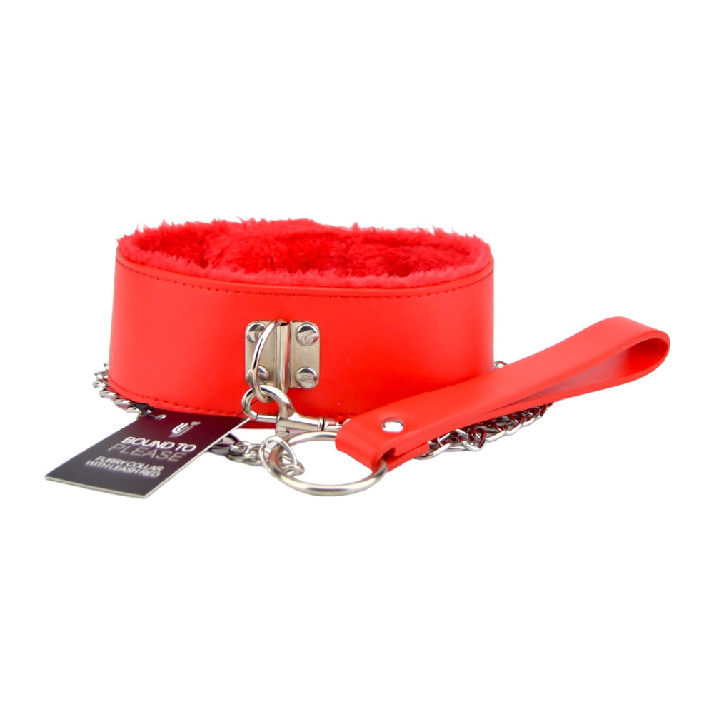 Bound to Please Furry Collar with Leash (Red) – Collar and Leash Set > Bondage Gear > Collars & Leashes