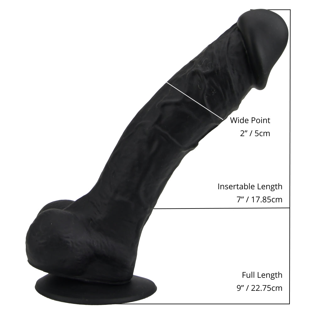 Loving Joy 9 Inch Realistic Silicone Dildo with Suction Cup and Balls (Black) – Harness Compatible Dildo > Dildos > Large Dildos