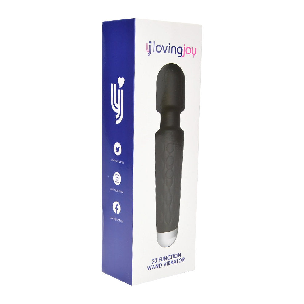 Loving Joy 20 Function Wand Vibrator (Black) – Waterproof USB Rechargeable Wand Vibrator 8 Inch Length Electric Massager