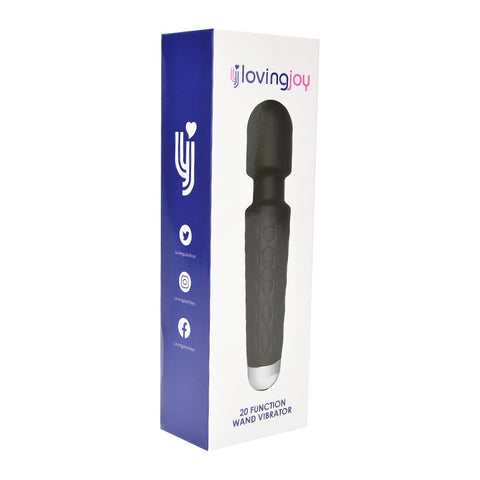 Loving Joy 20 Function Wand Vibrator (Black) – Waterproof USB Rechargeable Wand Vibrator 8 Inch Length Electric Massager