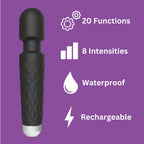 Loving Joy 20 Function Wand Vibrator (Black) – Waterproof USB Rechargeable Wand Vibrator 8 Inch Length > Sex Toys > Mini Massagers