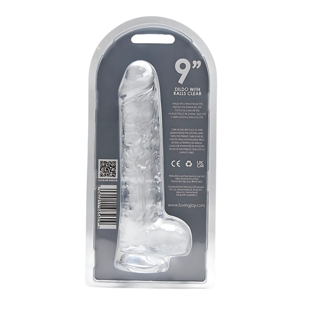 Loving Joy 9.5 Inch Transparent Dildo with Balls – Realistic Suction Cup Dildo 1.75 Inch Diameter Dongs Big