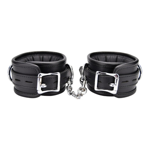 BOUND Leather Ankle Restraints – Adjustable Padded Leather Restraints with Silver Trims and Detachable Chain Restraints