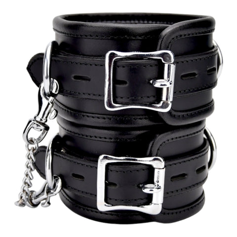 BOUND Leather Ankle Restraints – Adjustable Padded Leather Restraints with Silver Trims and Detachable Chain Restraints
