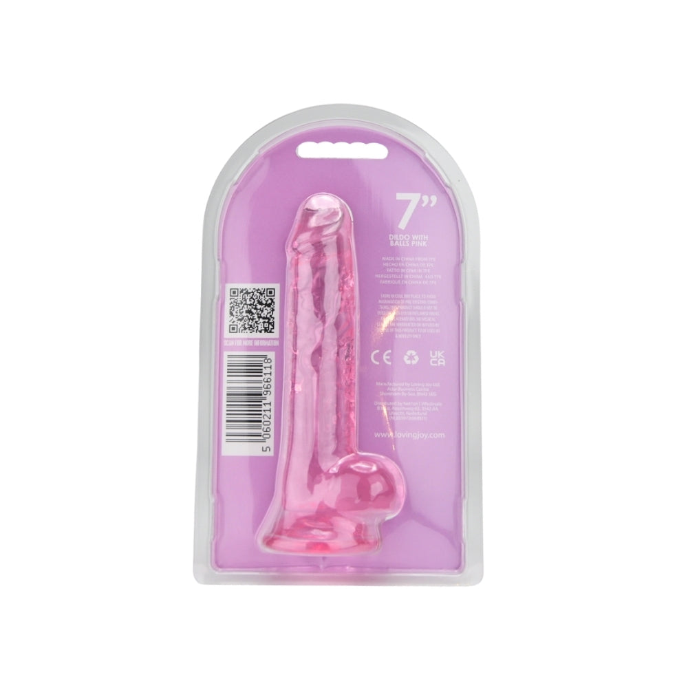 Loving Joy 7.5 Inch Dildo with Balls (Pink) – Realistic Dildo 7.5 Inch Length 1.4 Inch Diameter DONGS