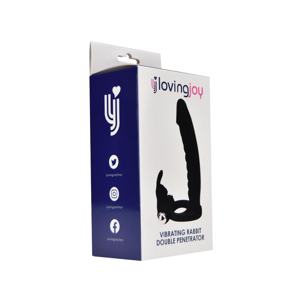 Loving Joy Double Fun Vibrating Rabbit Double Penetration Strap-On – Silicone Double Penetrator Vibrating Strap-On Cock Rings Vibrating