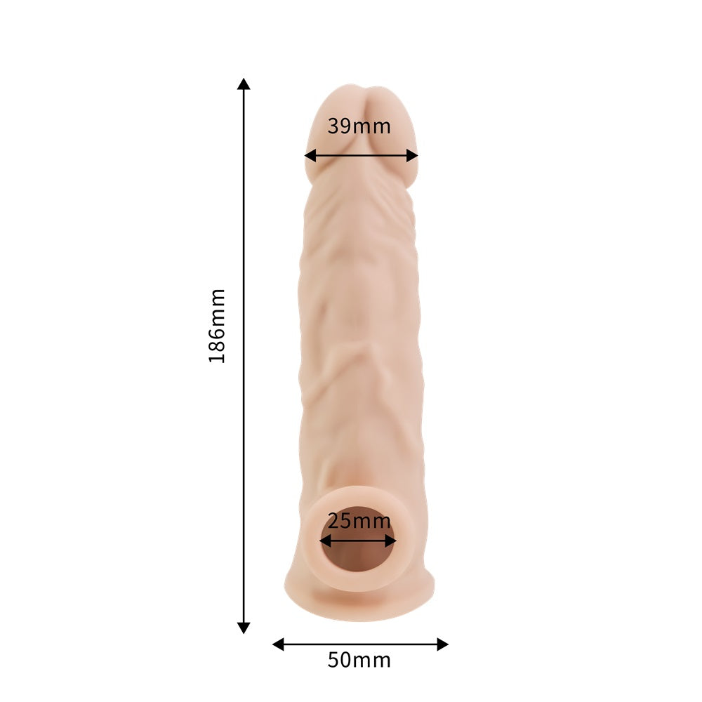 Rev-Sleeves 8.5 Inch Realistic Silicone Penis Extension Sleeve – Stretchy Fit Silicone Penis Extension Sleeve > Sex Toys For Men > Penis Sleeves