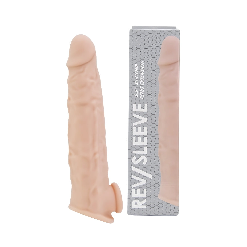 Rev-Sleeves 8.5 Inch Realistic Silicone Penis Extension Sleeve – Stretchy Fit Silicone Penis Extension Sleeve SLEEVES