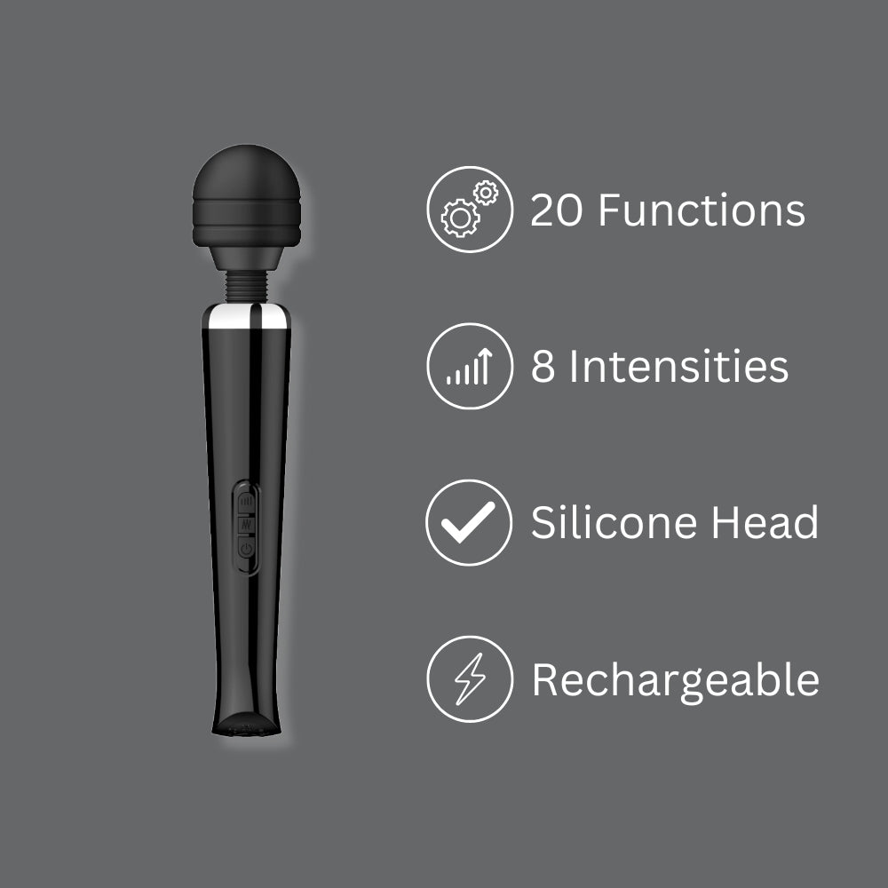 Loving Joy Rechargeable Magic Wand Vibrator (Black) – 20 Mode Rechargeable Vibrator Electric Massager