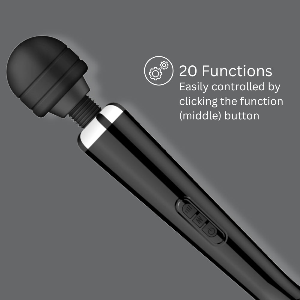 Loving Joy Rechargeable Magic Wand Vibrator (Black) – 20 Mode Rechargeable Vibrator Electric Massager