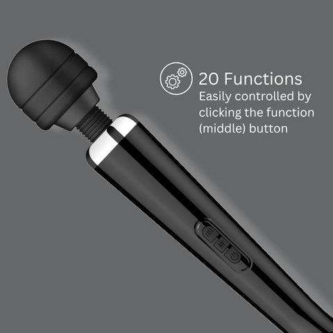 Loving Joy Rechargeable Magic Wand Vibrator (Black) – 20 Mode Rechargeable Vibrator Electric Massager