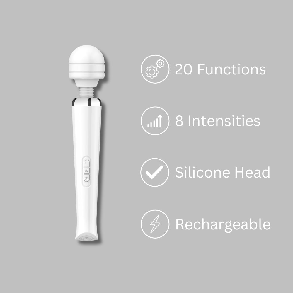 Loving Joy Rechargeable Magic Wand Vibrator (White) – Large Vibrator With 20 Modes > Sex Toys > Massage Wands