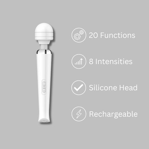 Loving Joy Rechargeable Magic Wand Vibrator (White) – Large Vibrator With 20 Modes Electric Massager