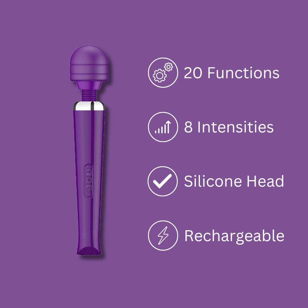 Loving Joy Rechargeable Magic Wand Vibrator (Purple) – 20 Modes Vibrator Electric Massager