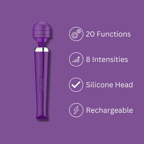 Loving Joy Rechargeable Magic Wand Vibrator (Purple) – 20 Modes Vibrator Electric Massager