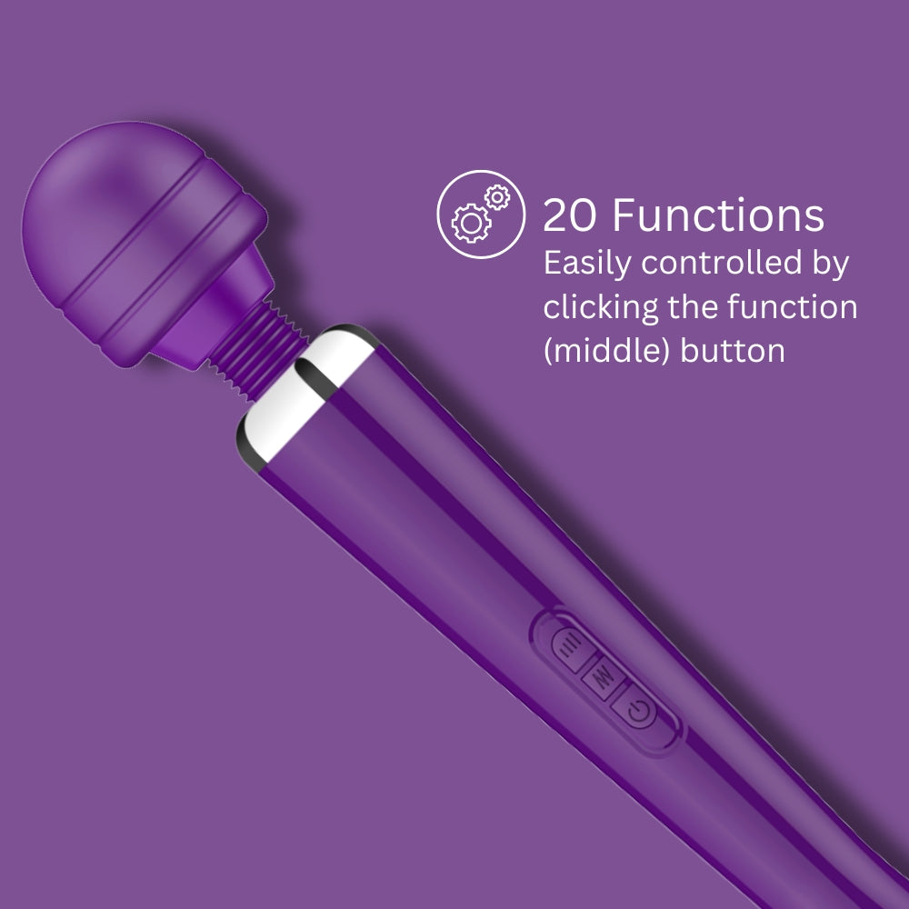 Loving Joy Rechargeable Magic Wand Vibrator (Purple) – 20 Modes Vibrator Electric Massager