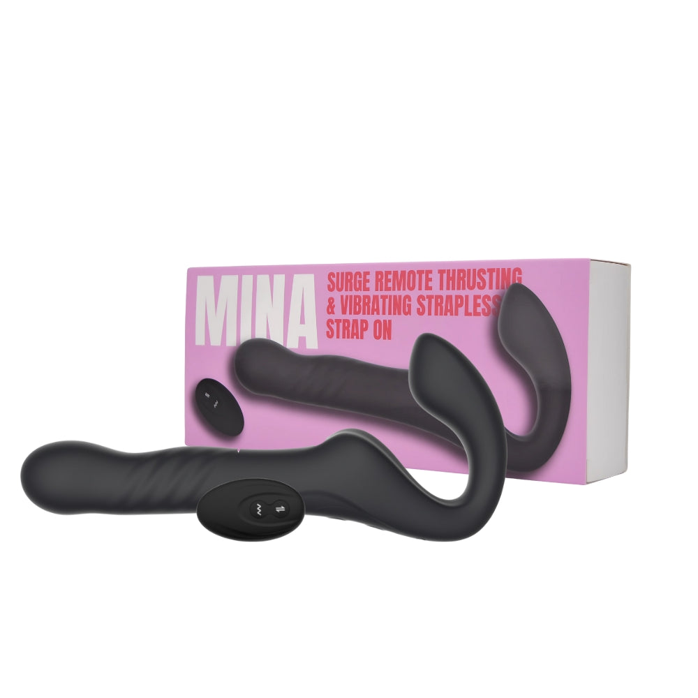 Mina Surge (Waterproof) Remote-Controlled Thrusting and Vibrating Strapless Strap-On - Silicone - 9.37 Inches Total Length > Realistic Dildos and Vibes > Strapless Strap Ons