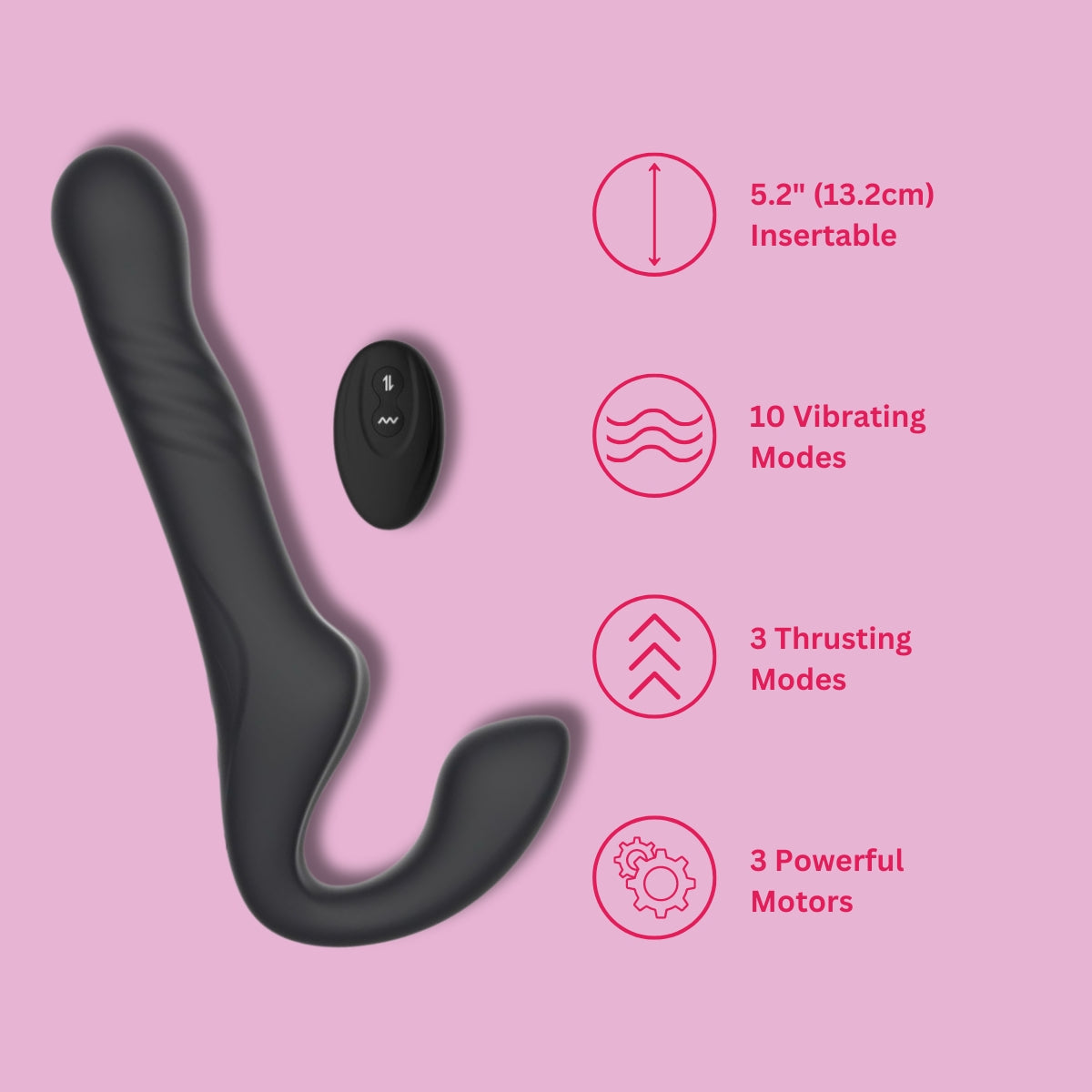 Mina Surge (Waterproof) Remote-Controlled Thrusting and Vibrating Strapless Strap-On - Silicone - 9.37 Inches Total Length > Realistic Dildos and Vibes > Strapless Strap Ons