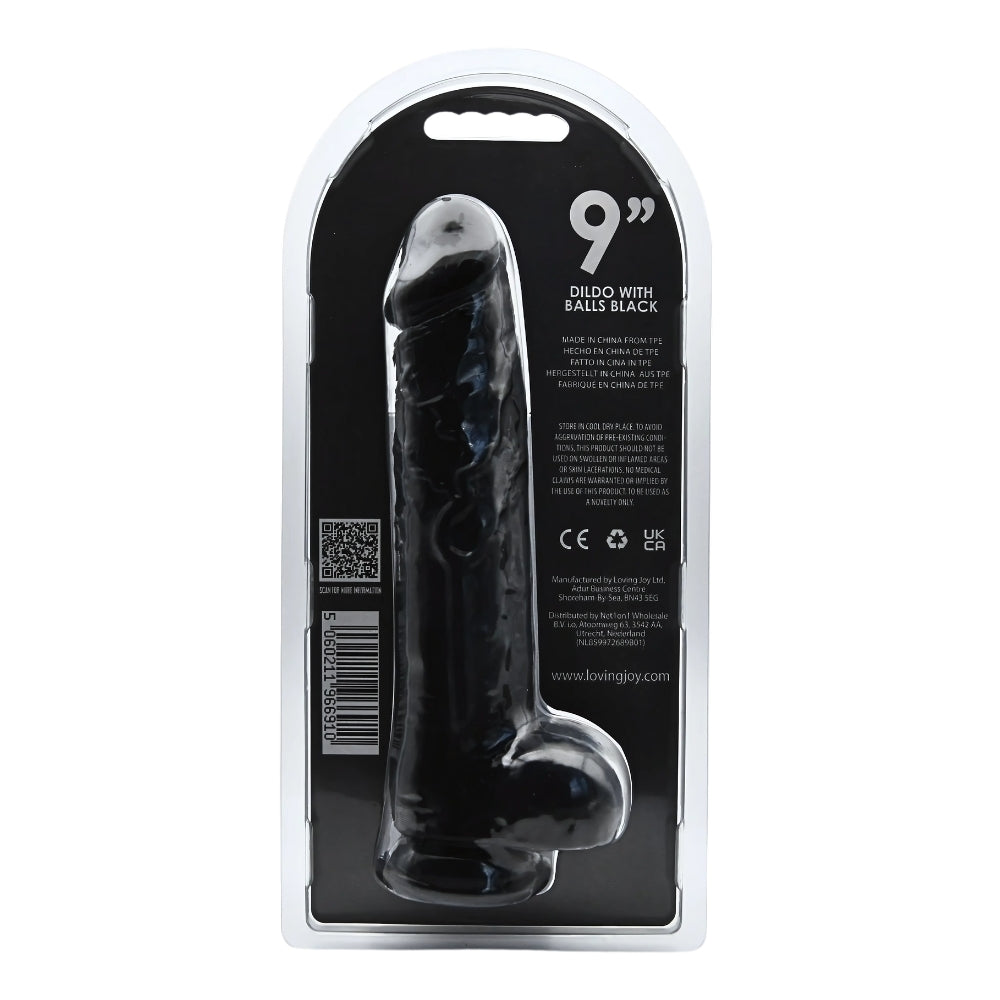 Loving Joy 9.5 Inch Realistic Dildo with Balls (Black) – Suction Cup Base Dildo Dongs Realistic