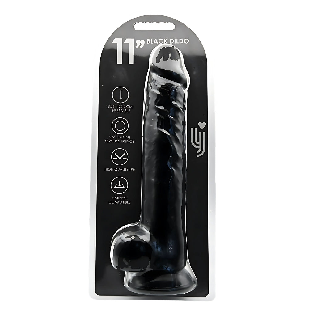 Loving Joy 11 Inch Dildo with Balls (Black) – Realistic 11 Inch Dildo with Suction Cup Base > Dildos > Large Dildos