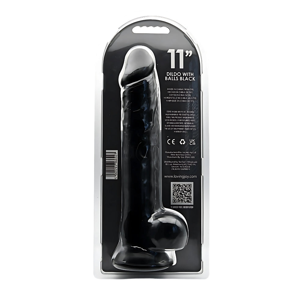 Loving Joy 11 Inch Dildo with Balls (Black) – Realistic 11 Inch Dildo with Suction Cup Base Dongs Big