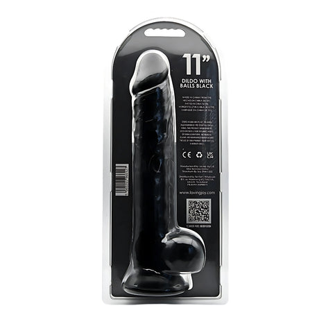 Loving Joy 11 Inch Dildo with Balls (Black) – Realistic 11 Inch Dildo with Suction Cup Base Dongs Big