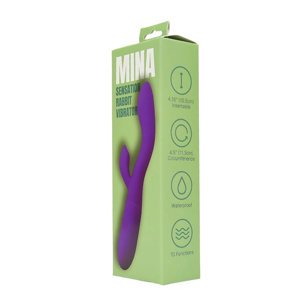 Mina Sensation (Waterproof) Rabbit Vibrator – USB Rechargeable Silicone Vibrator with 10 Function Modes and 4.15 Inch Insertable Length VIBRATORS-RABBIT