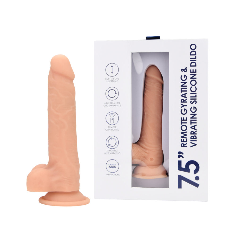 Loving Joy 7.5 Inch Remote-Controlled Gyrating and Vibrating Silicone Dildo – Rechargeable Silicone Dildo DONGS Thrusting
