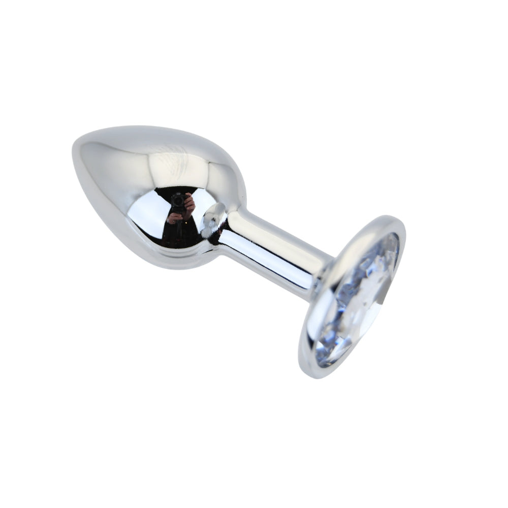 Toosh Silver Metal Butt Plug 2.8 Inch Small (Clear Stone) – Smooth Small Butt Plug > Anal Range > Jewel Butt Plugs