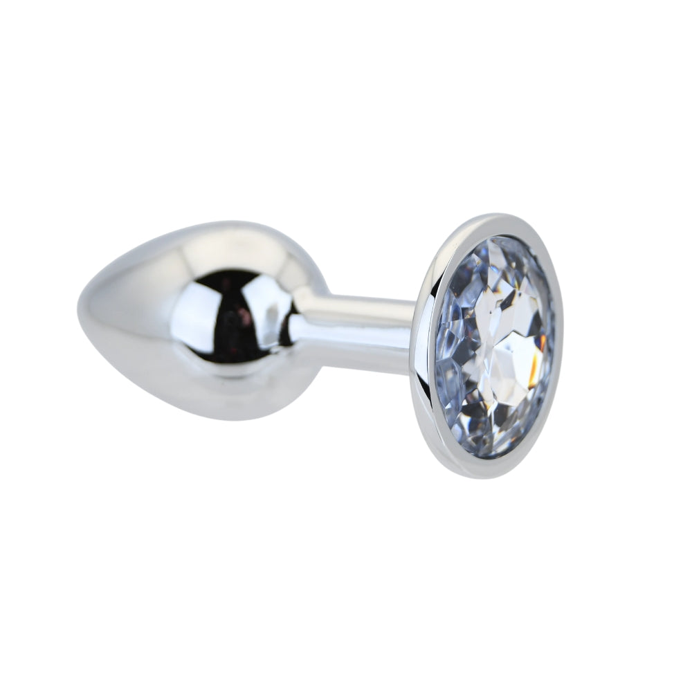 Toosh Silver Metal Butt Plug 2.8 Inch Small (Clear Stone) – Smooth Small Butt Plug > Anal Range > Jewel Butt Plugs
