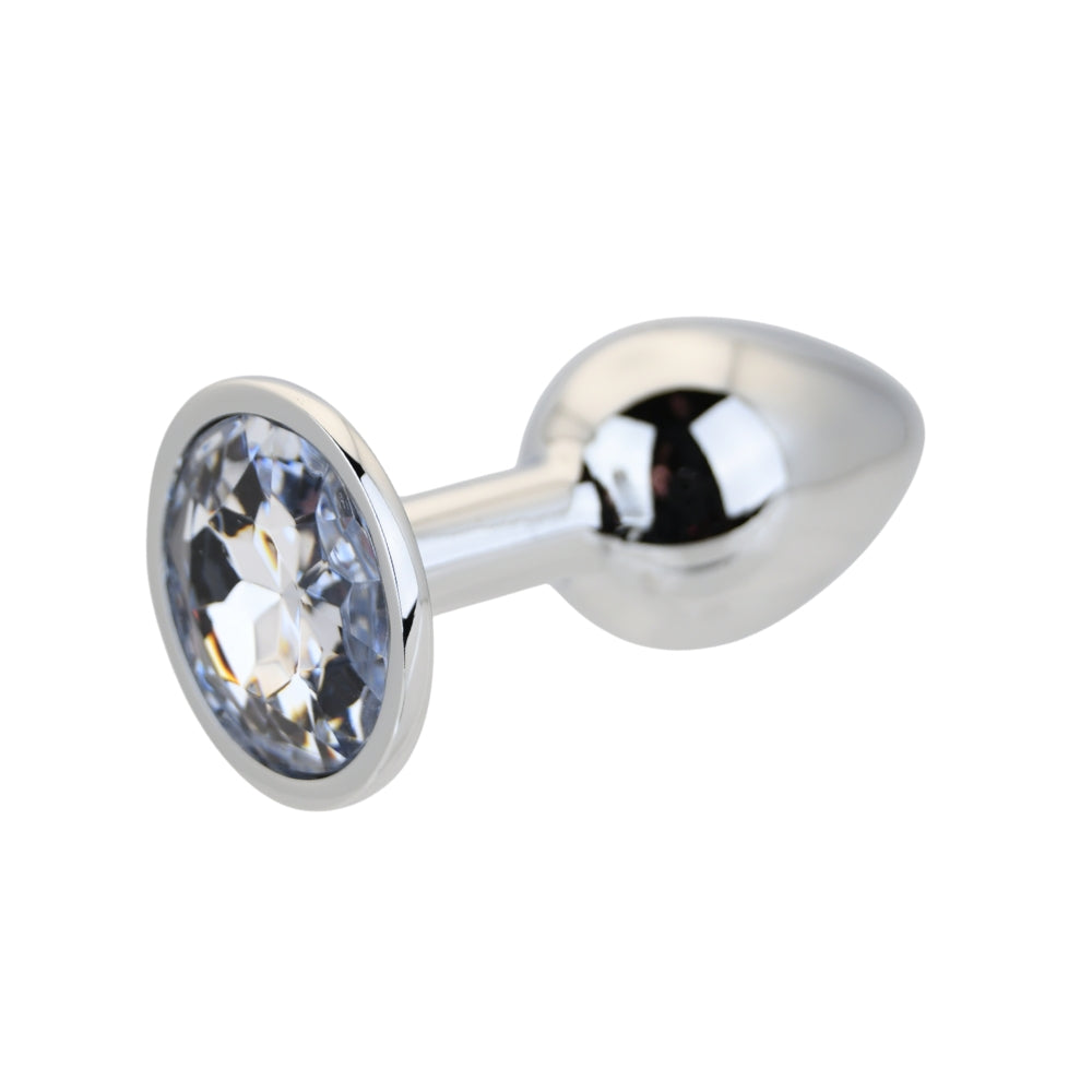 Toosh Silver Metal Butt Plug 2.8 Inch Small (Clear Stone) – Smooth Small Butt Plug > Anal Range > Jewel Butt Plugs