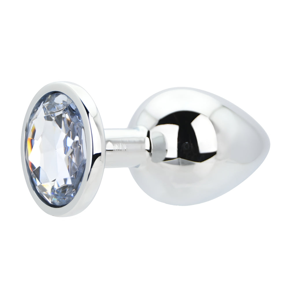 Toosh Silver Metal Butt Plug Large (Clear Stone) – Smooth Surface Weighted Butt Plug > Anal Range > Jewel Butt Plugs
