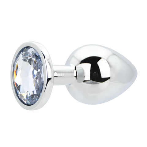 Toosh Silver Metal Butt Plug Large (Clear Stone) – Smooth Surface Weighted Butt Plug > Anal Range > Jewel Butt Plugs
