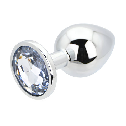 Toosh Silver Metal Butt Plug Large (Clear Stone) – Smooth Surface Weighted Butt Plug > Anal Range > Jewel Butt Plugs