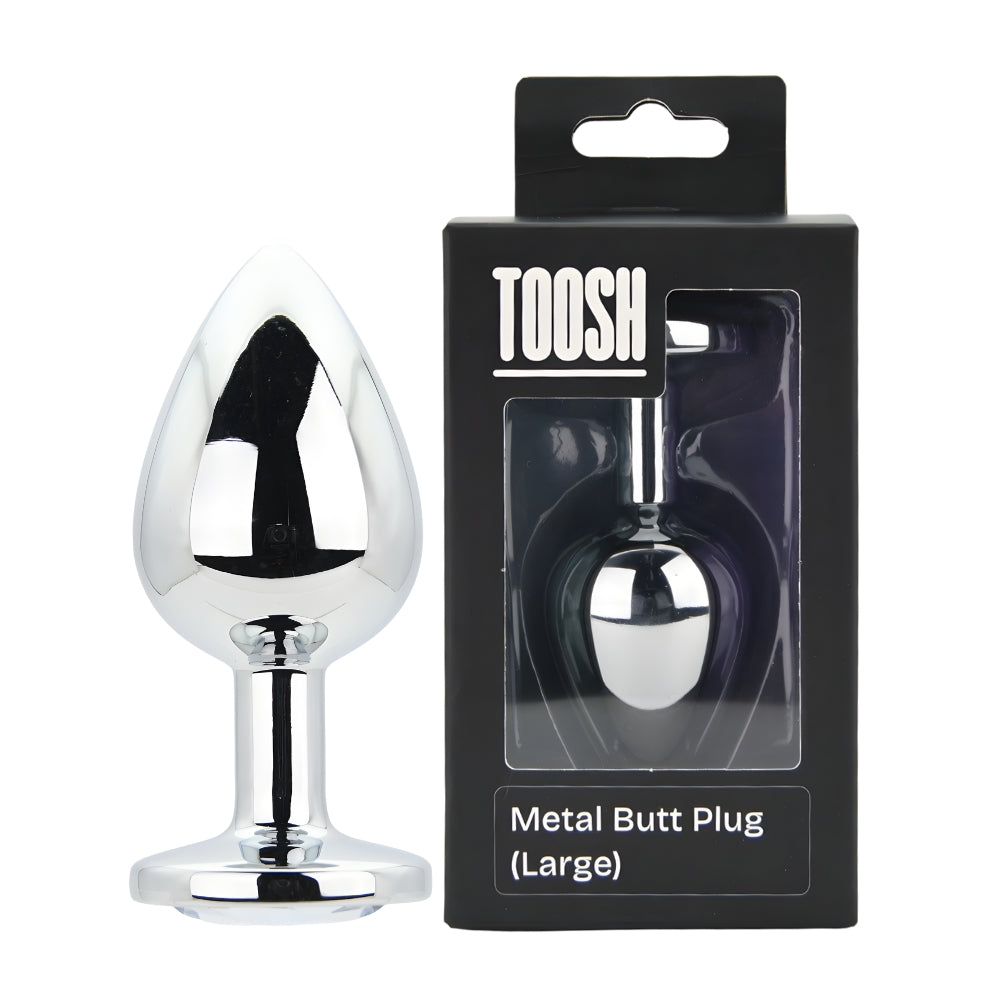 Toosh Silver Metal Butt Plug Large (Clear Stone) – Smooth Surface Weighted Butt Plug > Anal Range > Jewel Butt Plugs